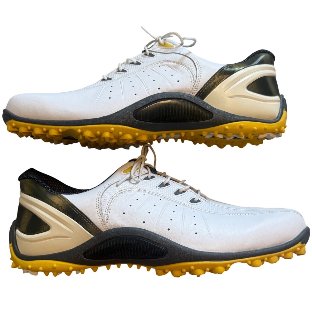 FootJoy FJ Sport Mens Golf Shoes White Yellow Silver Spikeless Leather Cleats